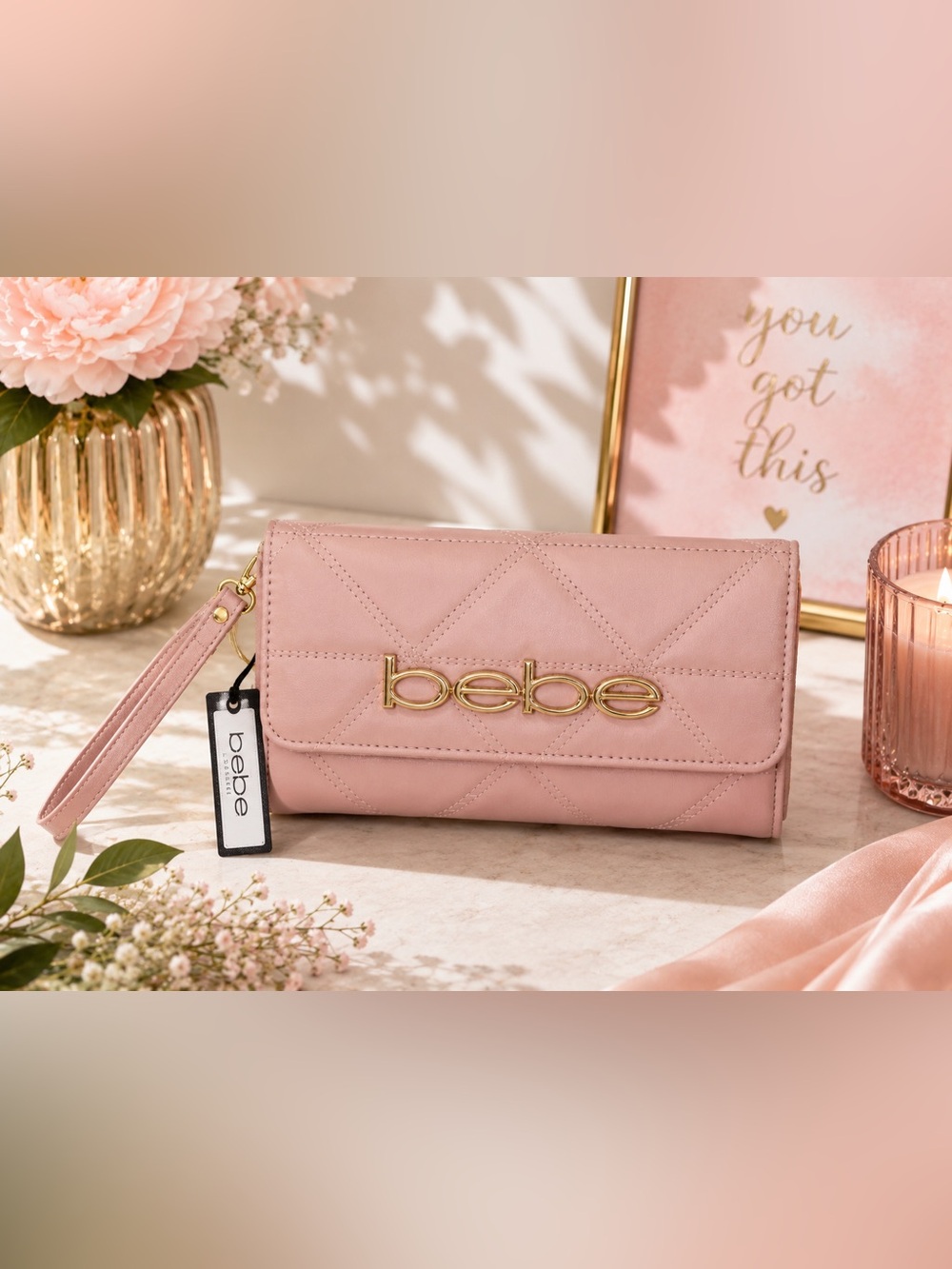 Bebe Gia Trifold Wristlet in Blush Pink NWT
